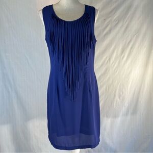 anina Royal Blue Sleeveless Crew Neck With Fringe Sheath Dress  Small